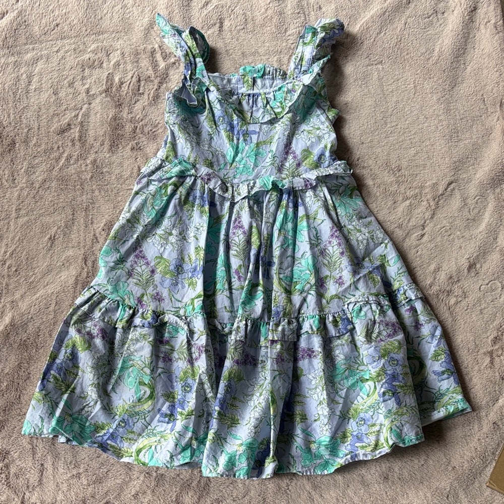 Janie and Jack Floral Kids Sleeveless Dress in Green and Purple